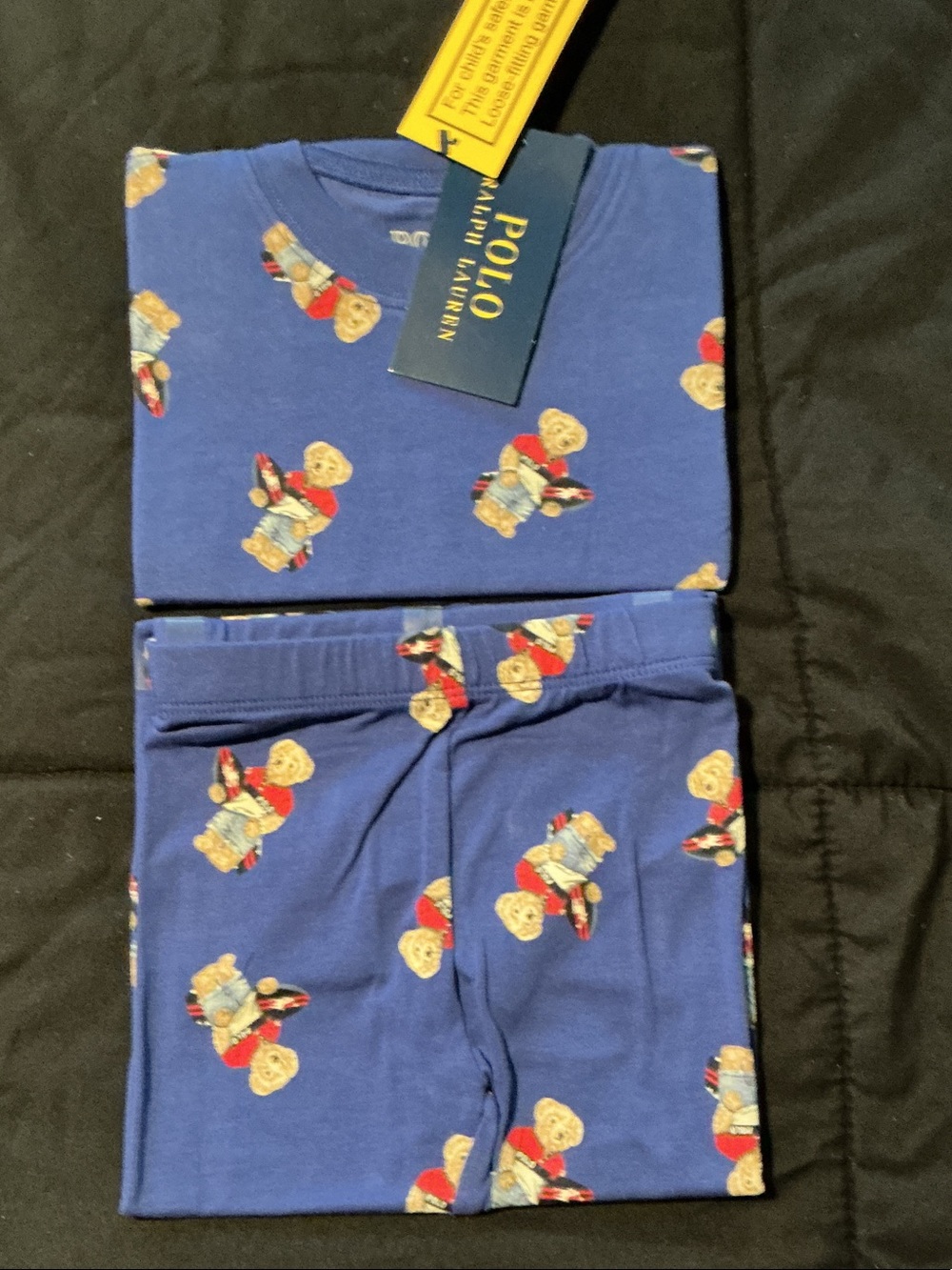 Polo by Ralph Lauren Blue Teddy Bear Pajama Set with Polo Bear Print - Picture 3 of 4